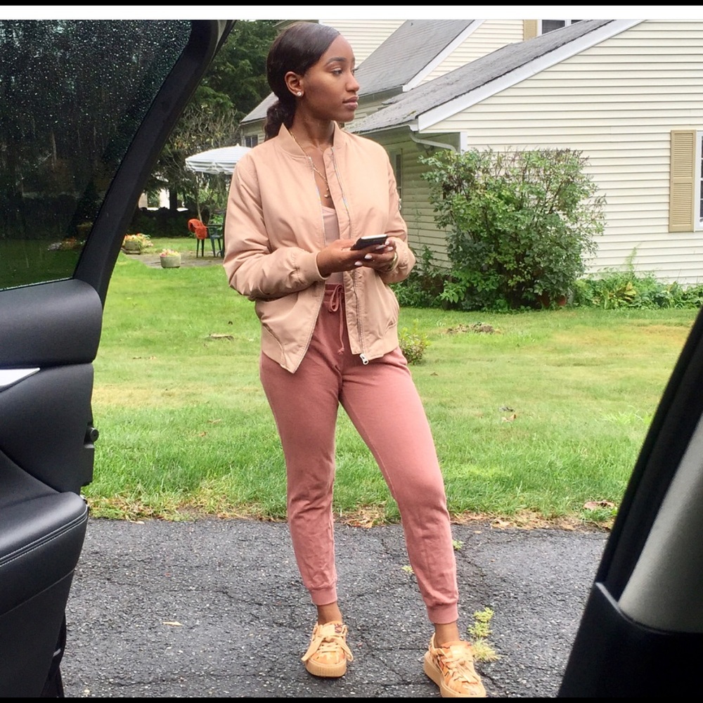 Nude bomber coat
